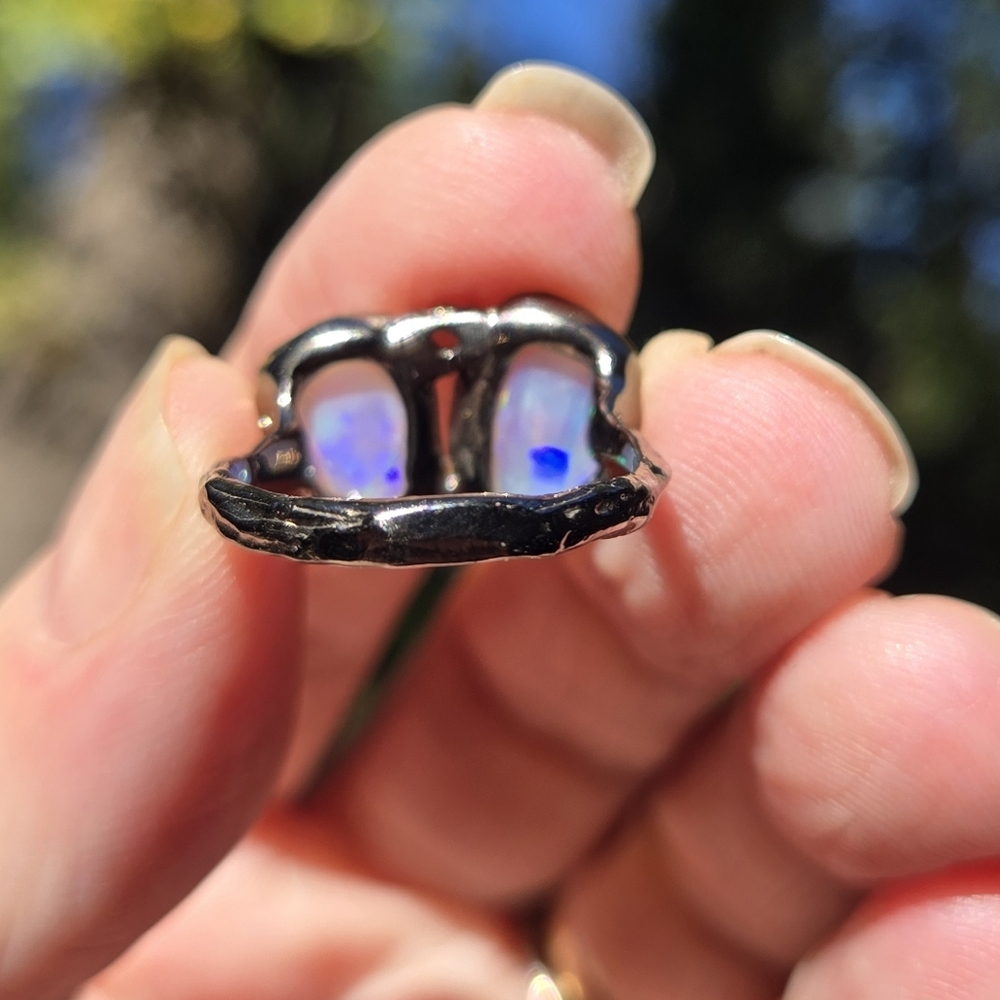 Opal Dual 6k Each Natural Gemstone Sterling Rhodium & Gold Ring Sz6.75 - Picture 8 of 10